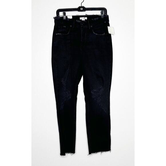 NWT Good American Distressed Raw Hem Straight Leg Nico Jeans Women's Black 4/27 - Picture 4 of 8